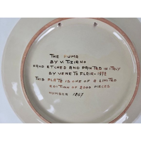 Vtg Veneto Flair Plate Puma V. Tiziano Italy Limited Edition - Picture 5 of 6